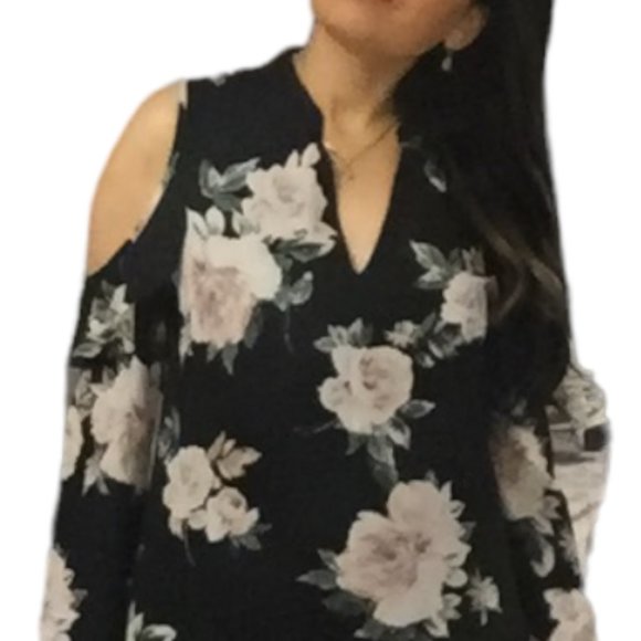 Le Chateau Cold Shoulder Floral Print Dress - Picture 1 of 15